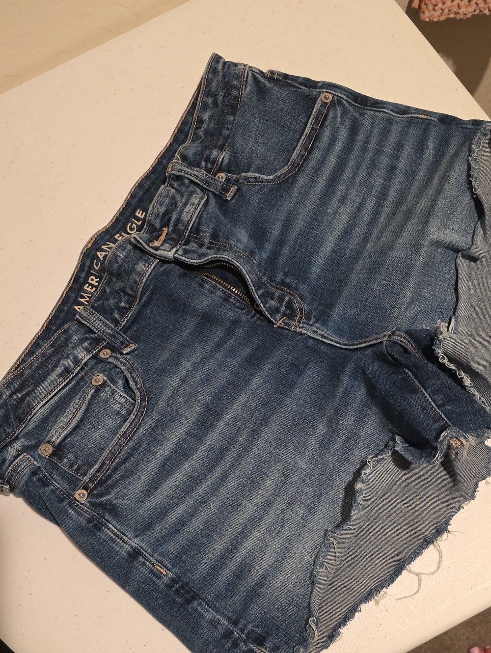 American Eagle Outfitters Dark Blue Distressed Jean Shorts